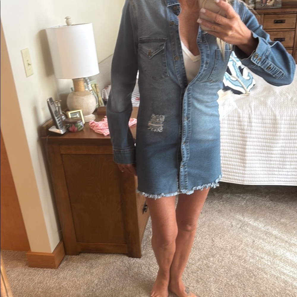Denim Shirt Mini Dress in Light Blue